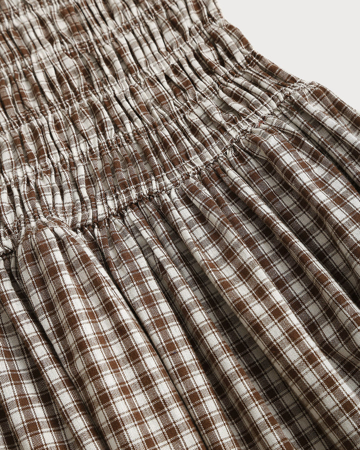 Morgan and Brooke | Plaid Shirred Puffed Sleeve Midi Dress