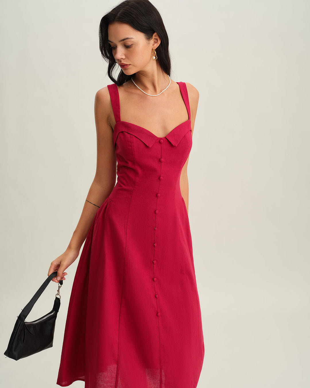 Morgan and Brooke | Sweetheart Neck Slip Midi Dress in Red