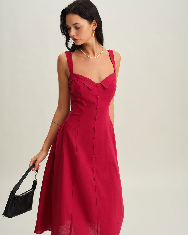 Morgan and Brooke | Sweetheart Neck Slip Midi Dress in Red