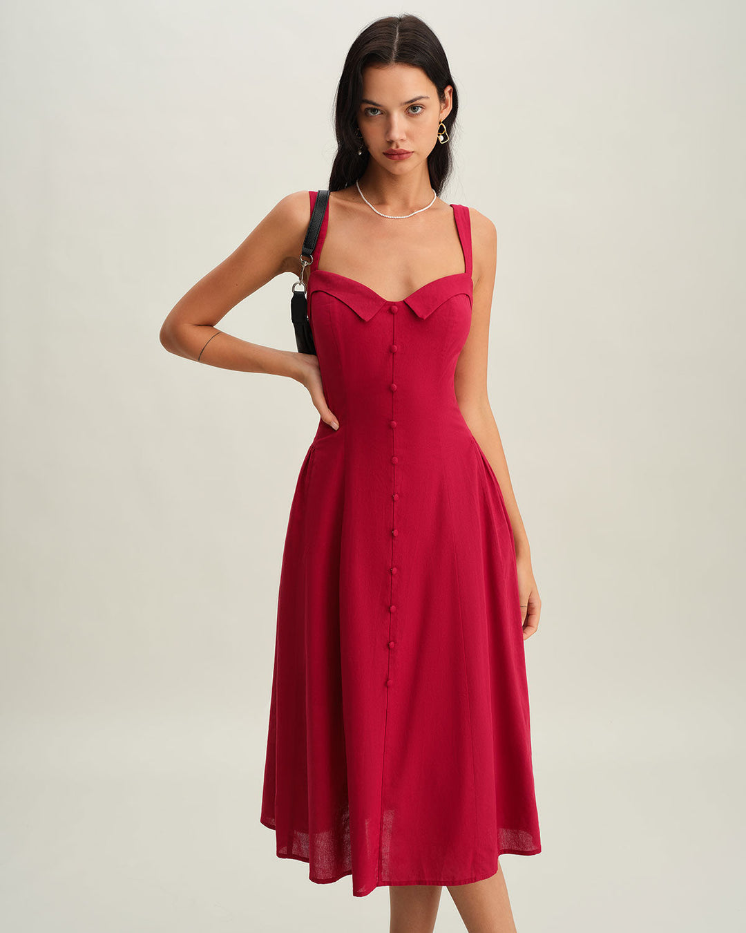 Morgan and Brooke | Sweetheart Neck Slip Midi Dress in Red