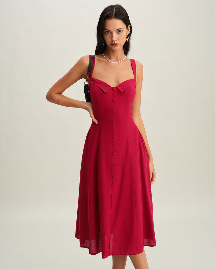 Morgan and Brooke | Sweetheart Neck Slip Midi Dress in Red