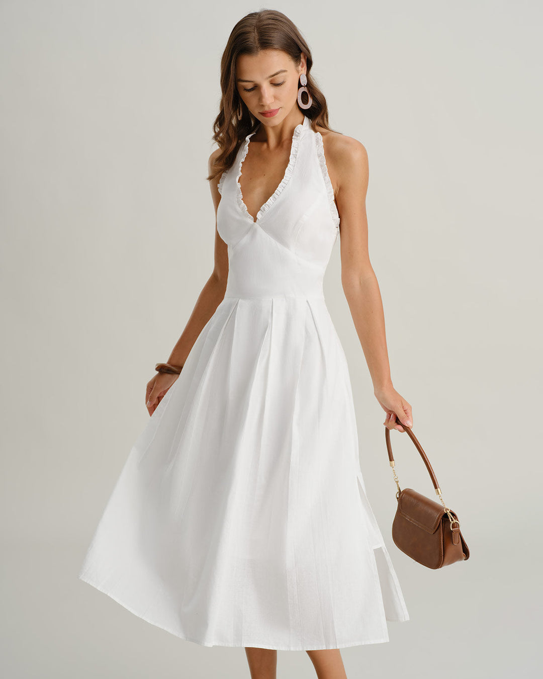 Morgan and Brooke | White V Neck Halter Midi Dress