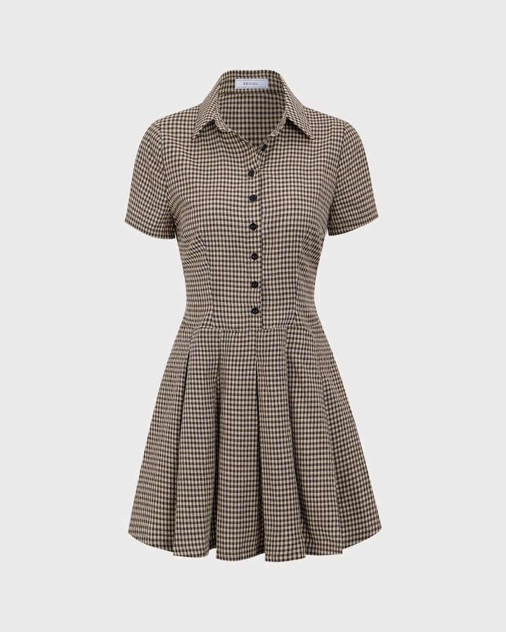 Morgan and Brooke | Brown Plaid Lapel Pleated Mini Dress