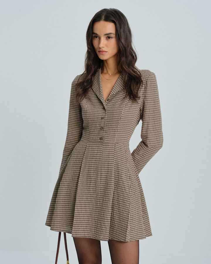 Morgan and Brooke | Brown Gingham Cotton Mini Dress