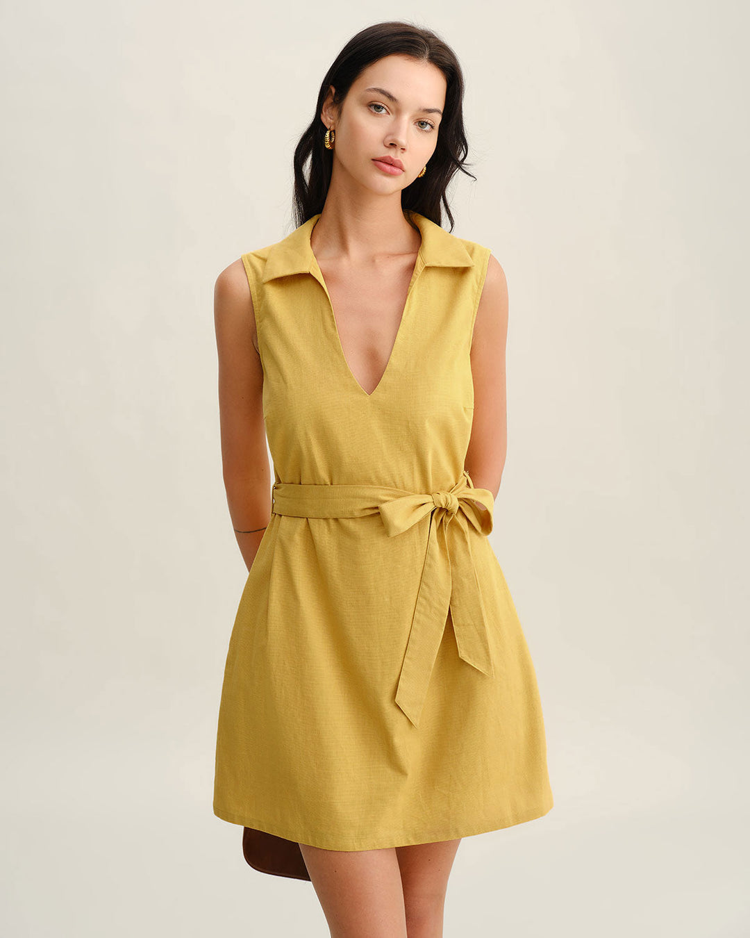 Morgan and Brooke | Yellow Tie Waist Sleeveless Mini Dress