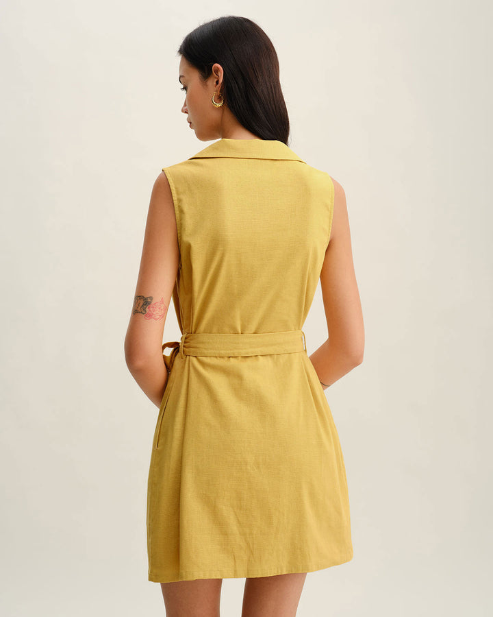 Morgan and Brooke | Yellow Tie Waist Sleeveless Mini Dress