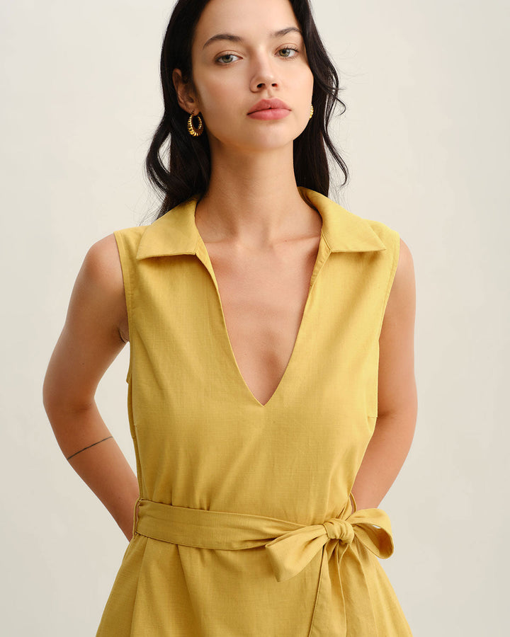 Morgan and Brooke | Yellow Tie Waist Sleeveless Mini Dress
