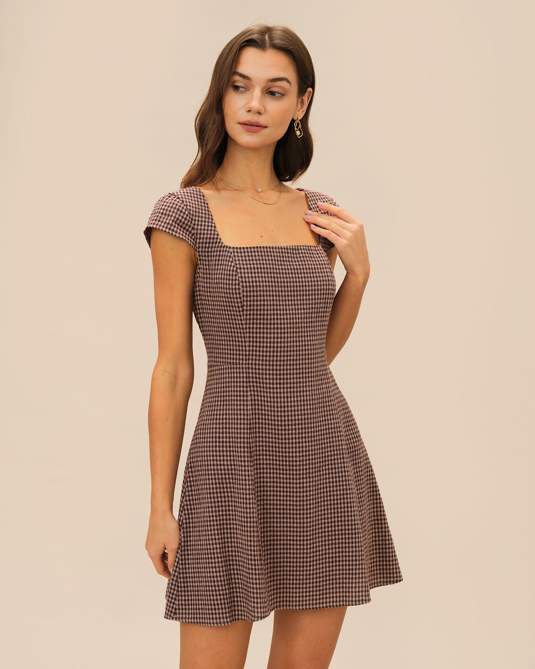 Morgan and Brooke | Brown Plaid Mini Dress