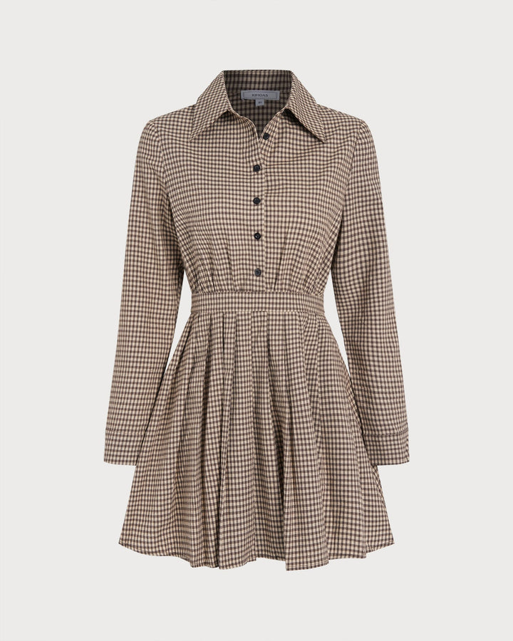 Morgan and Brooke | Brown Plaid Pleated Mini Dress
