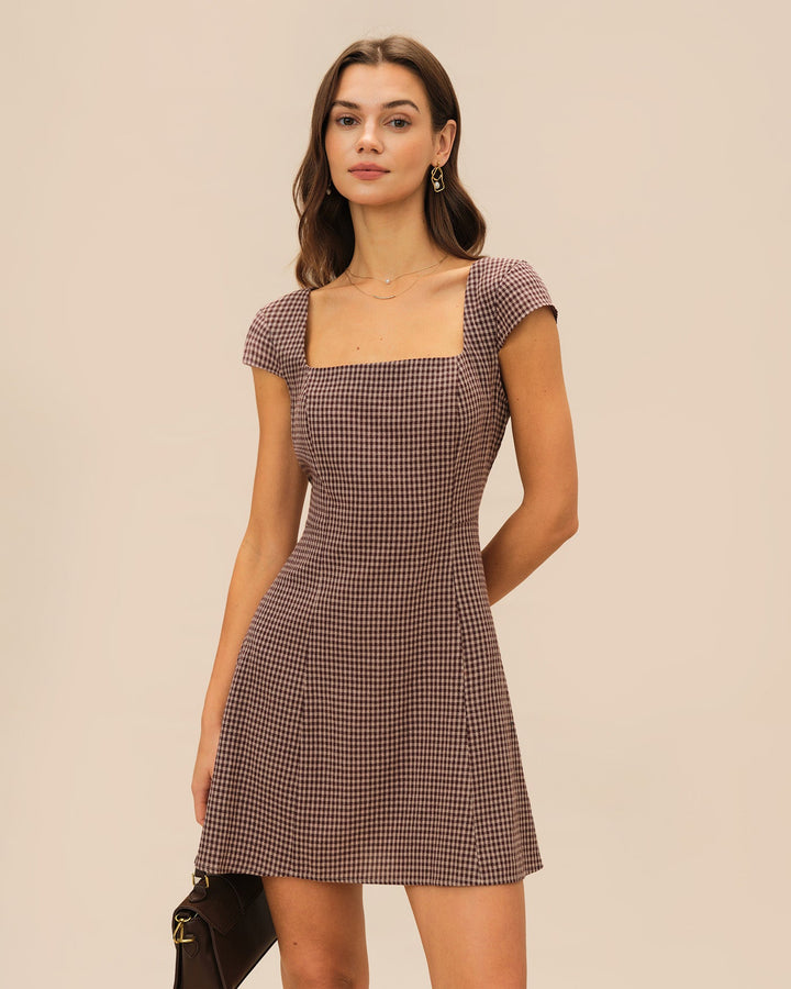 Morgan and Brooke | Brown Plaid Mini Dress