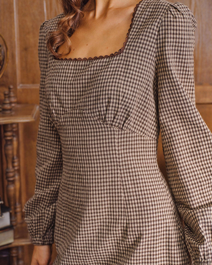 Morgan and Brooke | Brown Plaid A-line Mini Dress