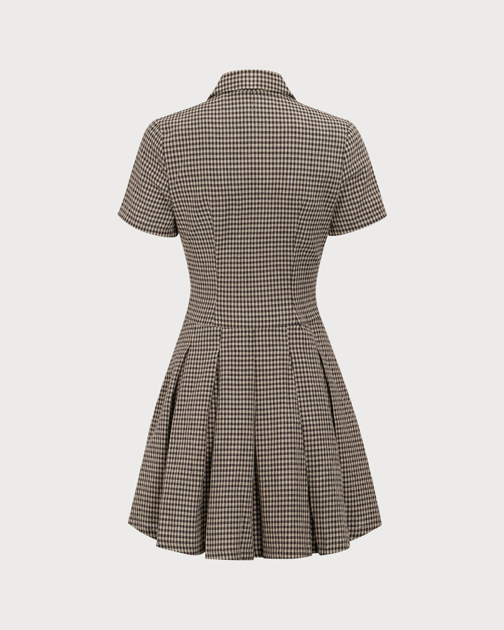 Morgan and Brooke | Brown Plaid Lapel Pleated Mini Dress