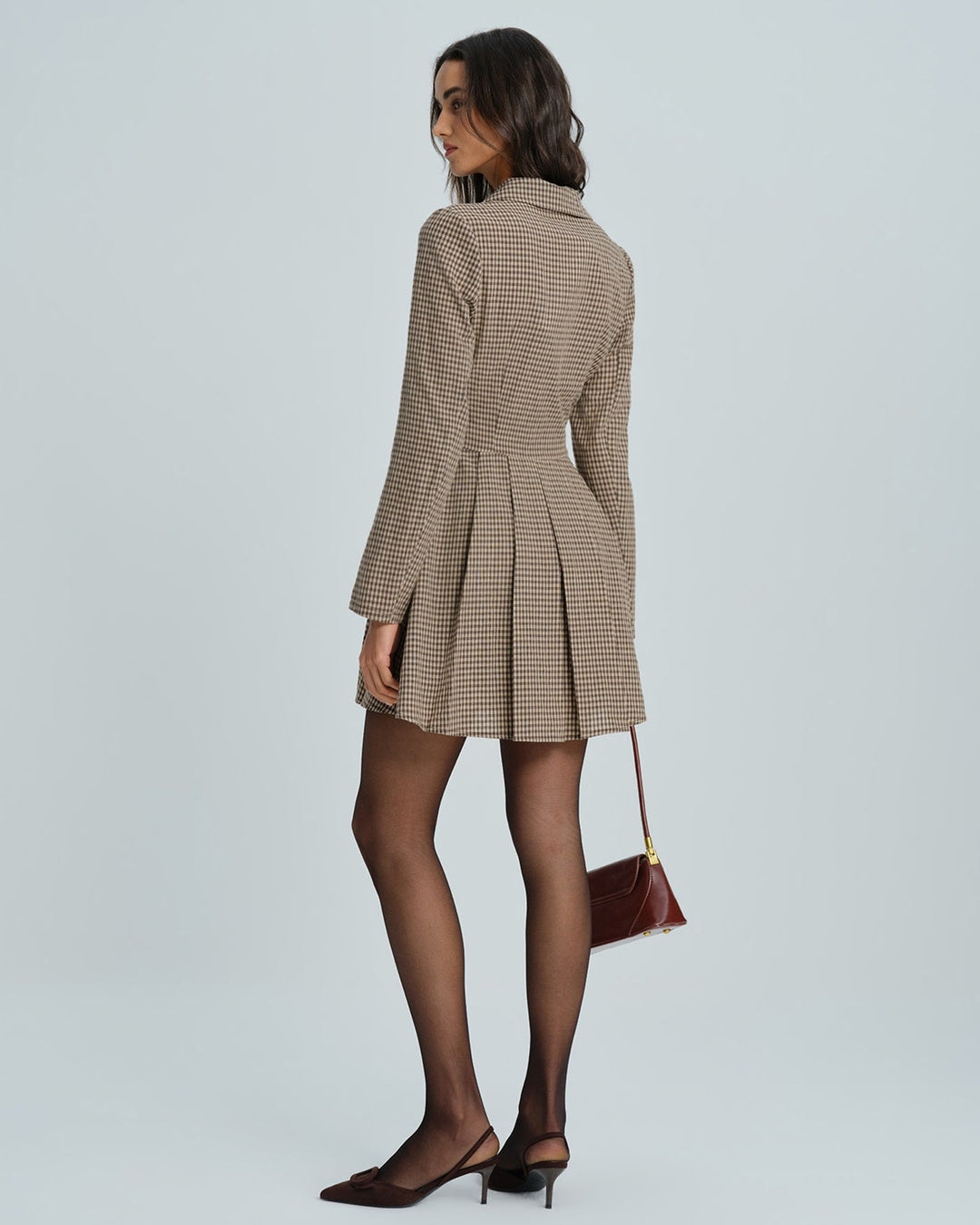 Morgan and Brooke | Brown Gingham Cotton Mini Dress