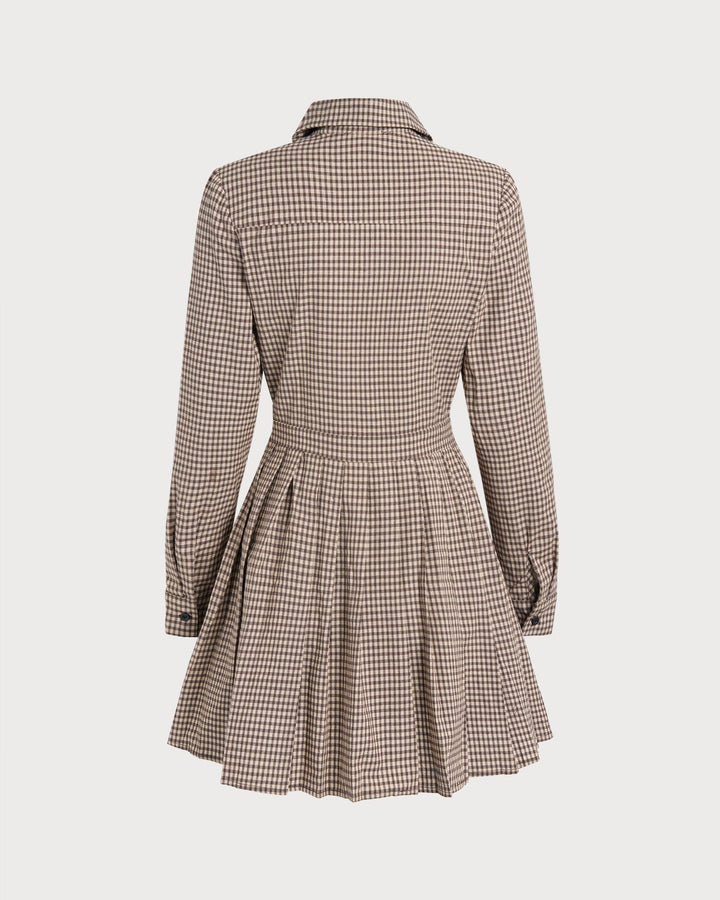 Morgan and Brooke | Brown Plaid Pleated Mini Dress