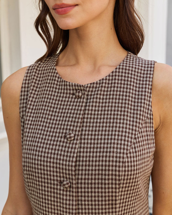 Morgan and Brooke | Brown Gingham A-Line Mini Dress