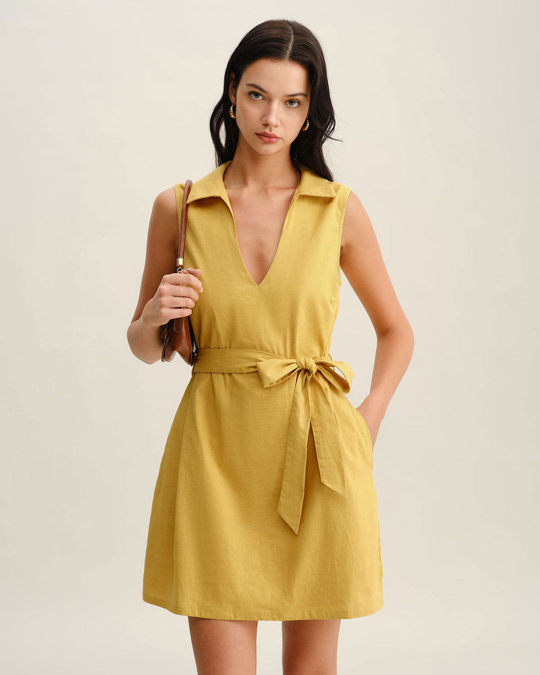 Morgan and Brooke | Yellow Tie Waist Sleeveless Mini Dress