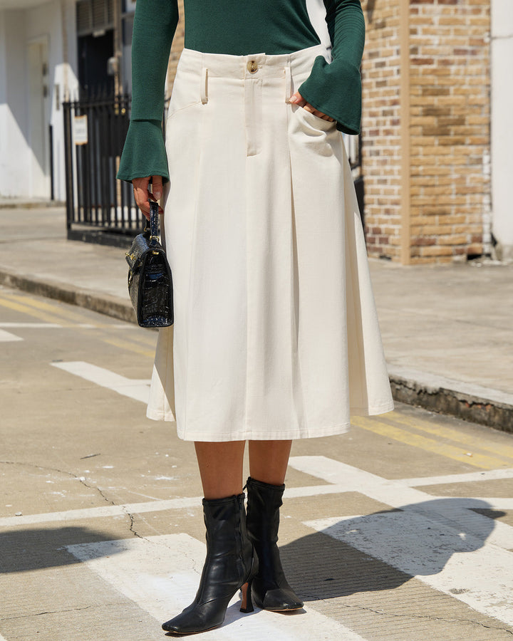 Morgan and Brooke | Beige A-Line Midi Skirt