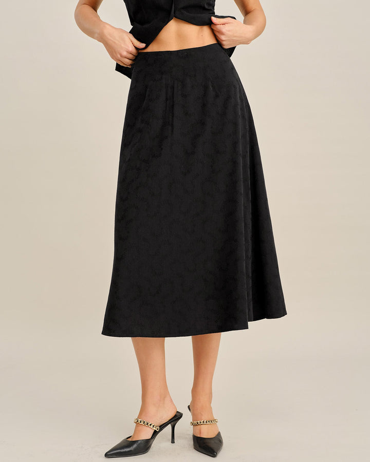 Morgan and Brooke | Black Embroidered Midi Skirt
