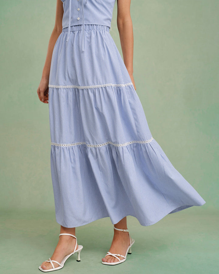 Morgan and Brooke | Elastic Waist Midi Skirt for Women in Blue