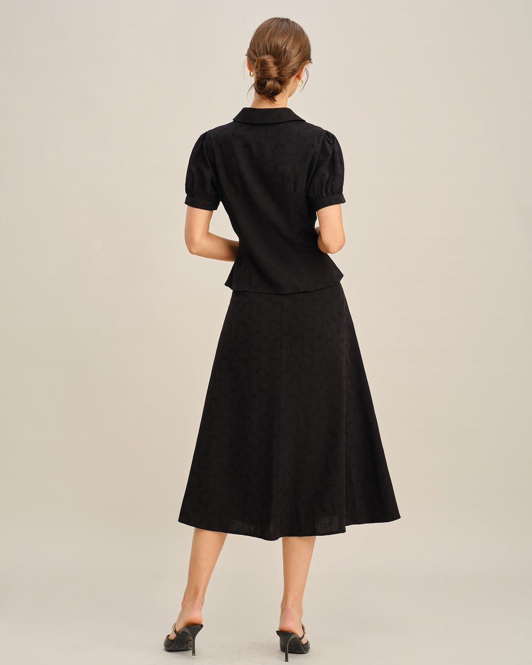 Morgan and Brooke | Black Embroidered Midi Skirt