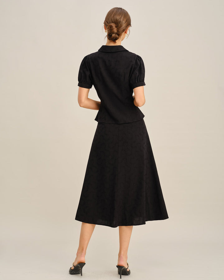 Morgan and Brooke | Black Embroidered Midi Skirt