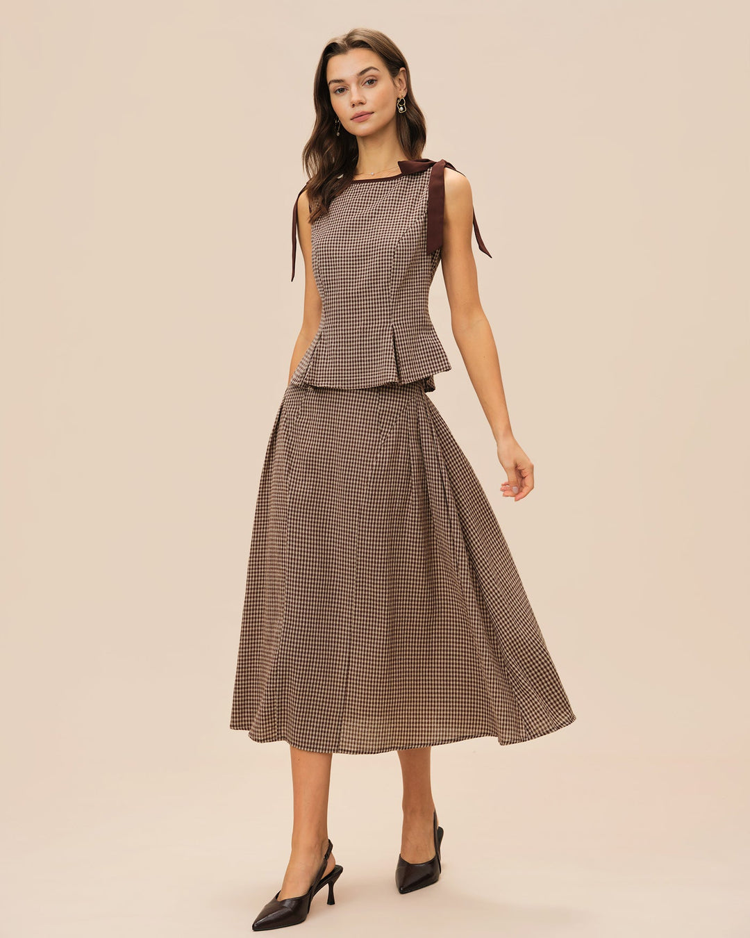Morgan and Brooke | Brown Plaid Midi Skirt