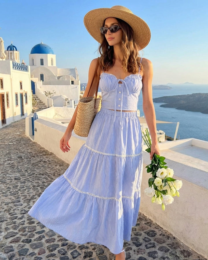 Morgan and Brooke | Elastic Waist Midi Skirt for Women in Blue