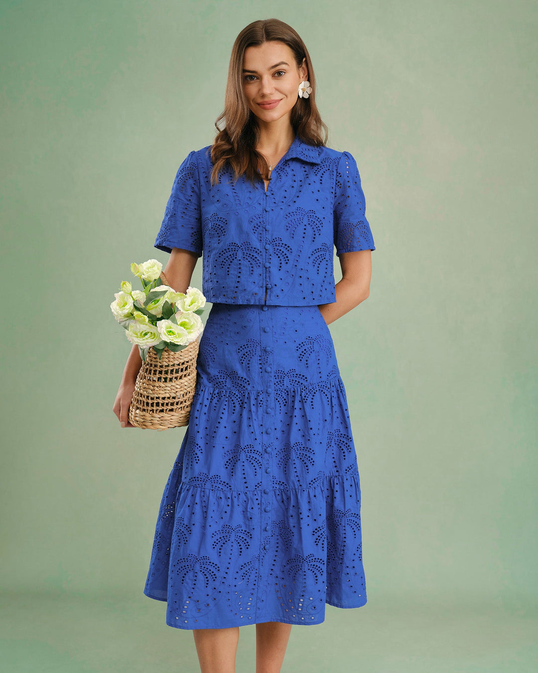Morgan and Brooke | Embroidered Midi Skirt for Women in Blue
