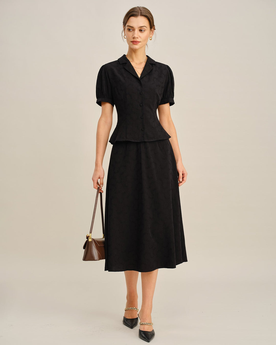 Morgan and Brooke | Black Embroidered Midi Skirt