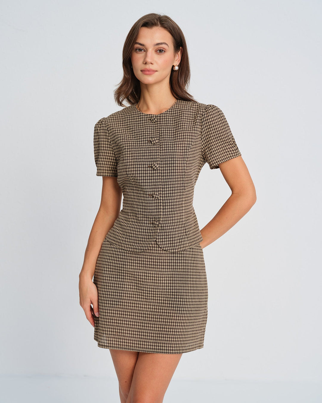 Morgan and Brooke | Brown Plaid Mini Skirt