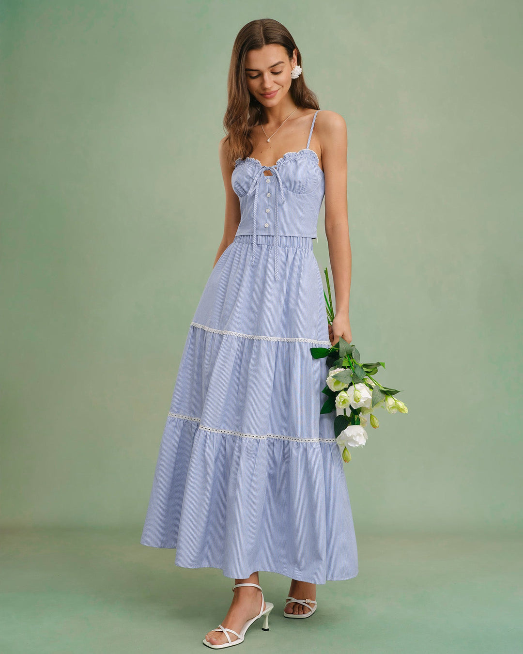 Morgan and Brooke | Elastic Waist Midi Skirt for Women in Blue