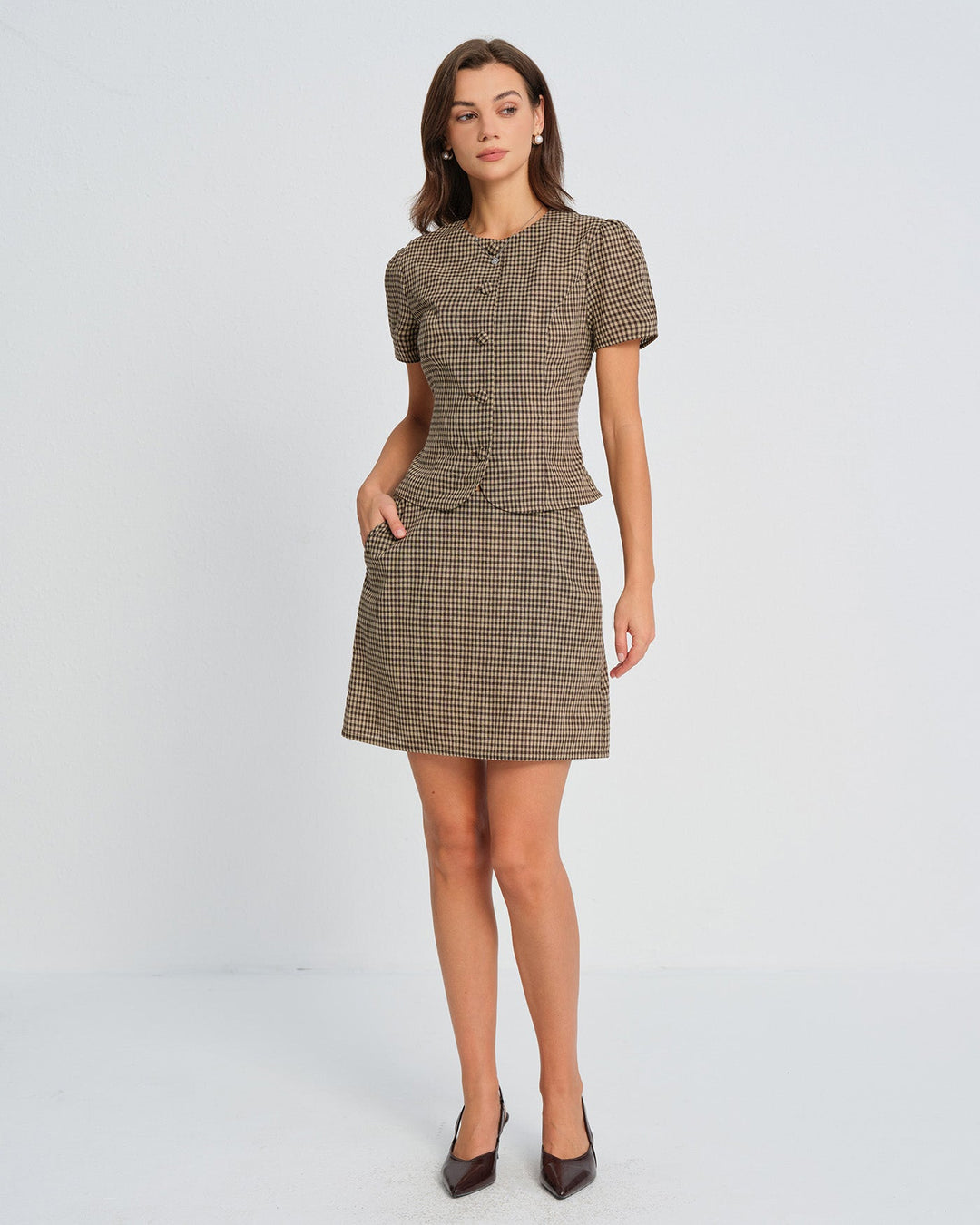 Morgan and Brooke | Brown Plaid Mini Skirt