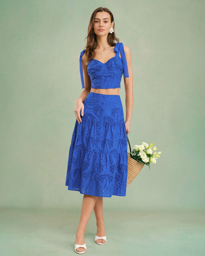 Morgan and Brooke | Embroidered Midi Skirt for Women in Blue