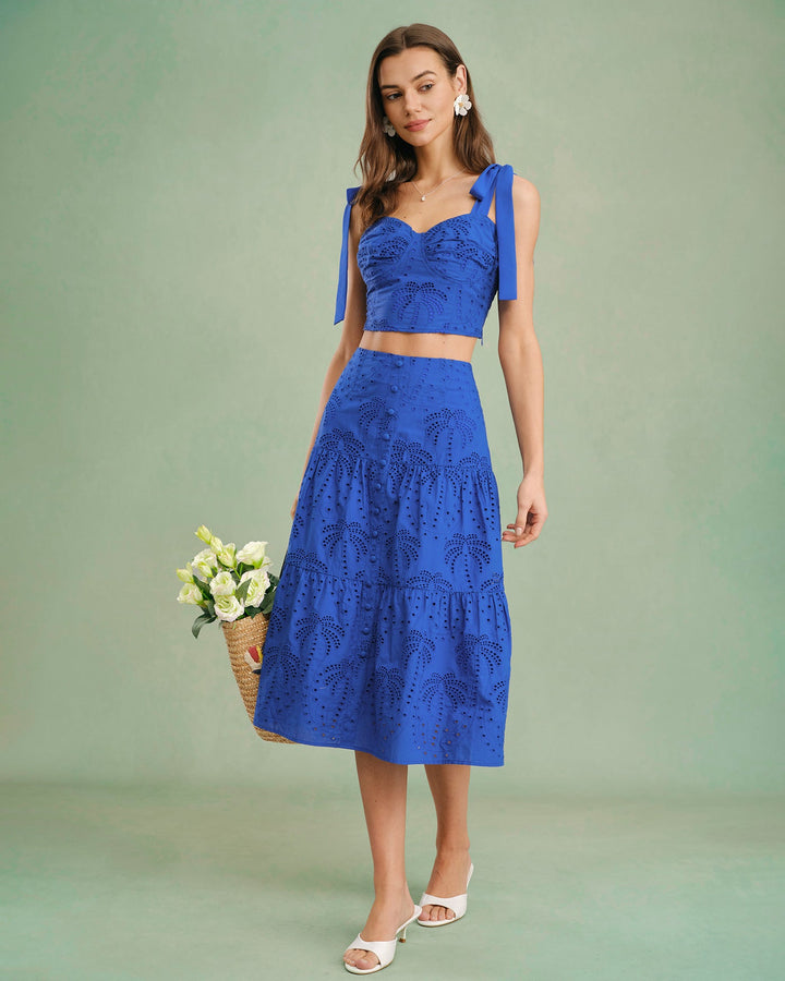 Morgan and Brooke | Embroidered Midi Skirt for Women in Blue