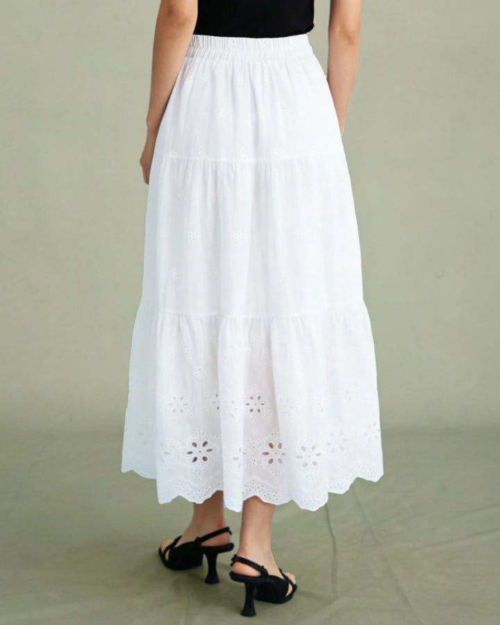 Morgan and Brooke | Floral Textured Midi Skirt for Women in White