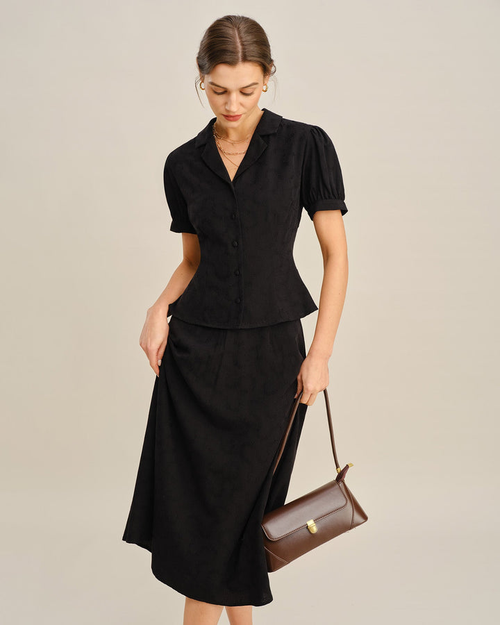 Morgan and Brooke | Black Embroidered Midi Skirt