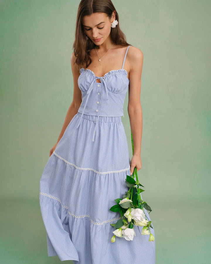 Morgan and Brooke | Elastic Waist Midi Skirt for Women in Blue
