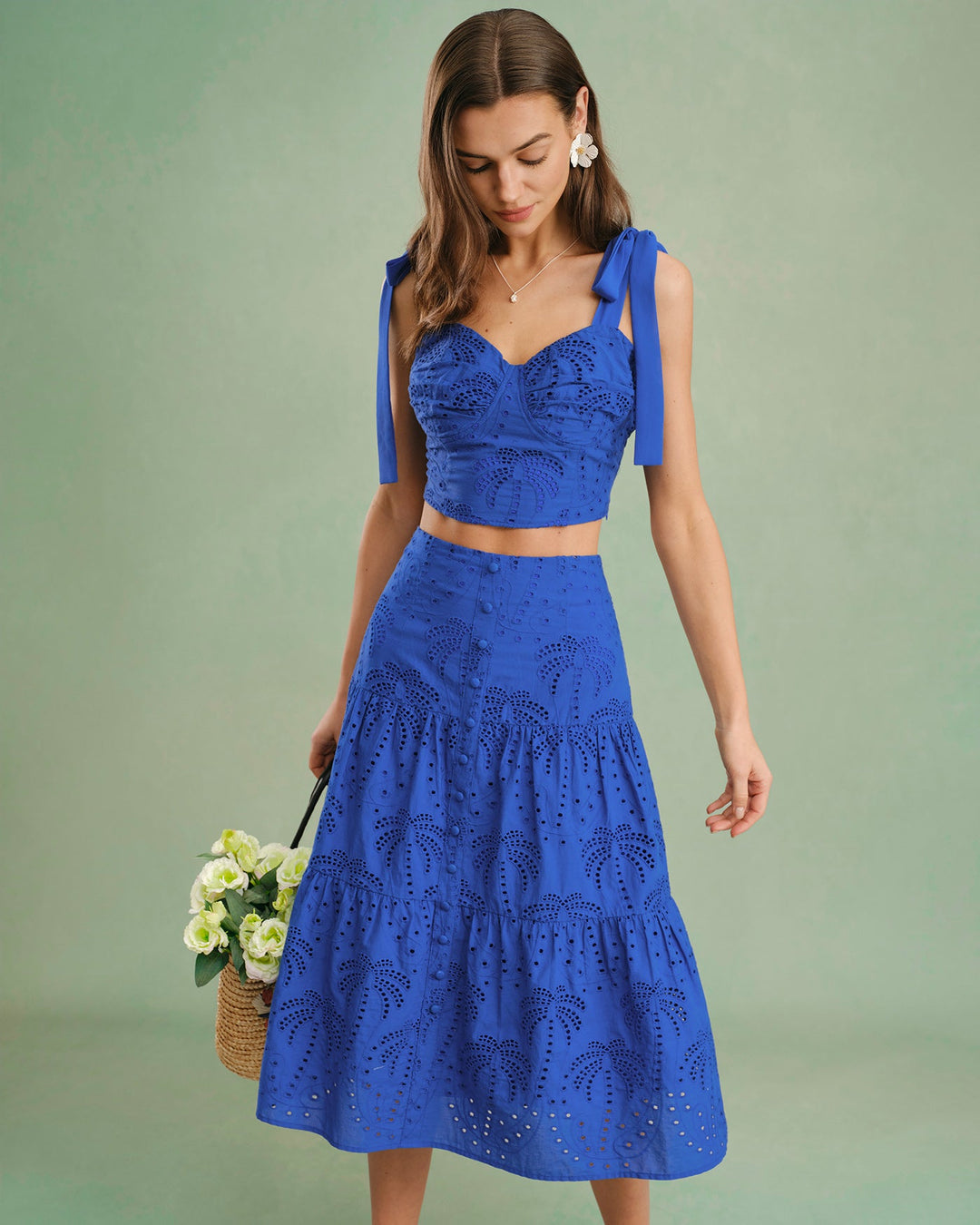 Morgan and Brooke | Embroidered Midi Skirt for Women in Blue