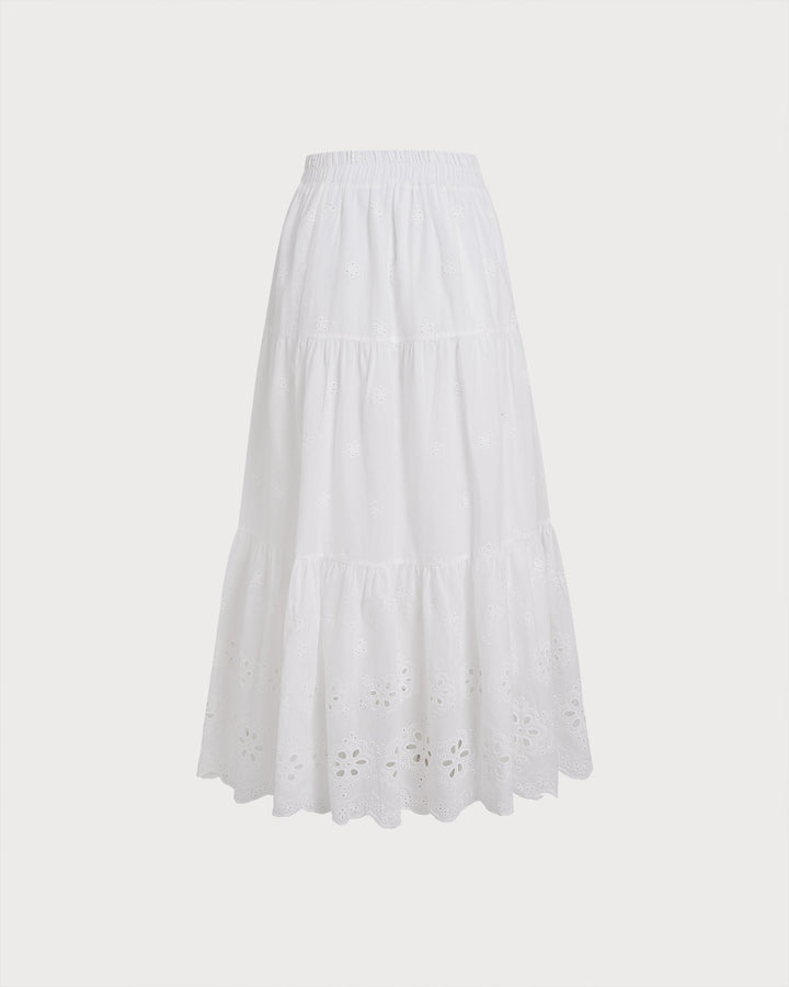 Morgan and Brooke | Floral Textured Midi Skirt for Women in White