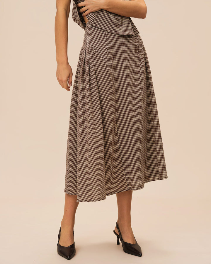 Morgan and Brooke | Brown Plaid Midi Skirt