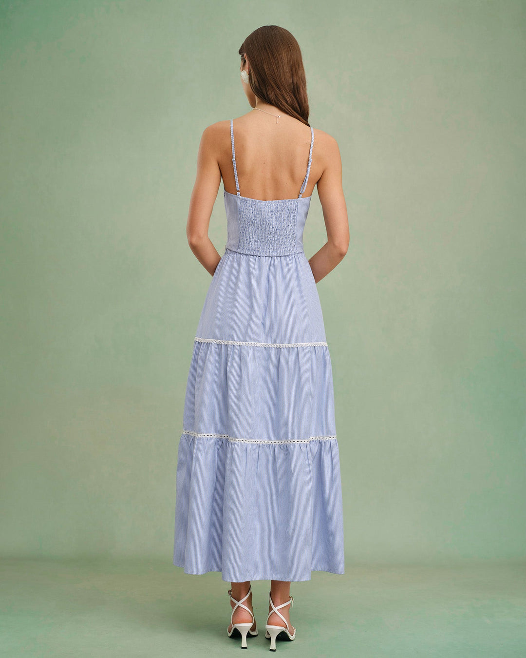 Morgan and Brooke | Elastic Waist Midi Skirt for Women in Blue