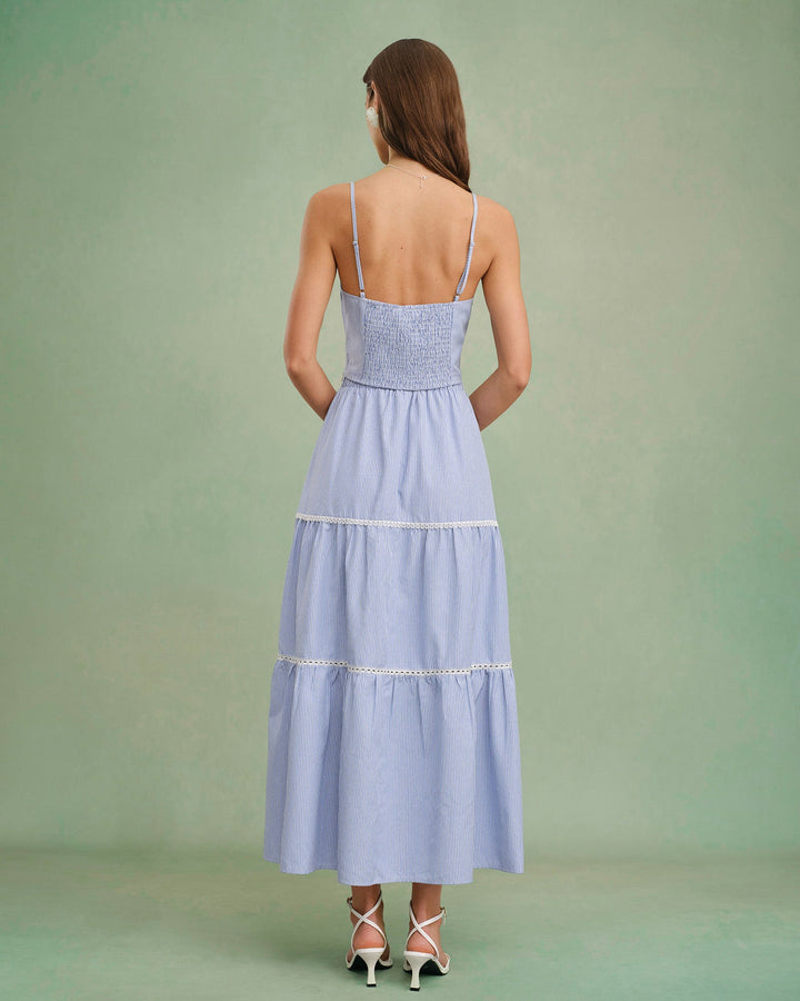 Morgan and Brooke | Elastic Waist Midi Skirt for Women in Blue