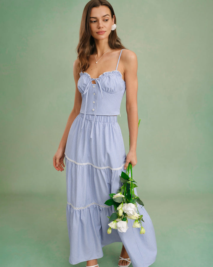 Morgan and Brooke | Elastic Waist Midi Skirt for Women in Blue