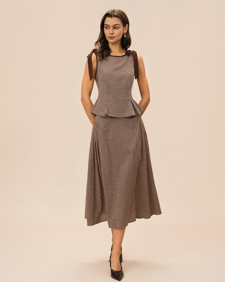 Morgan and Brooke | Brown Plaid Midi Skirt