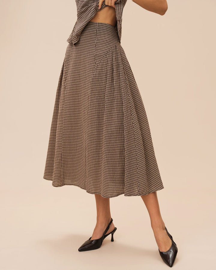 Morgan and Brooke | Brown Plaid Midi Skirt