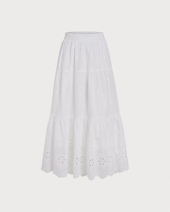 Morgan and Brooke | Floral Textured Midi Skirt for Women in White