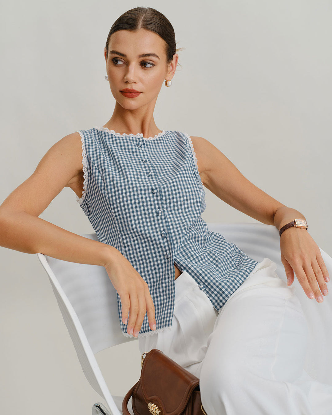 Morgan and Brooke | Sleeveless Tank Top for Women in Blue Plaid