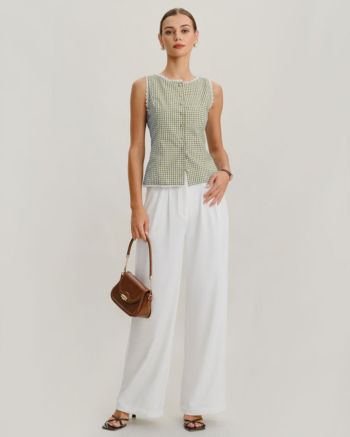 Morgan and Brooke | Light Green Plaid Tank Top