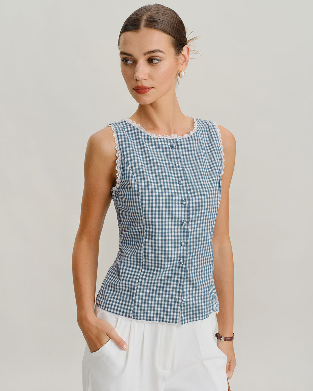 Morgan and Brooke | Sleeveless Tank Top for Women in Blue Plaid