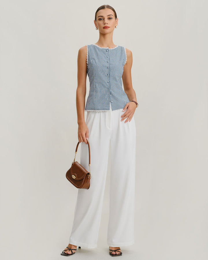 Morgan and Brooke | Sleeveless Tank Top for Women in Blue Plaid